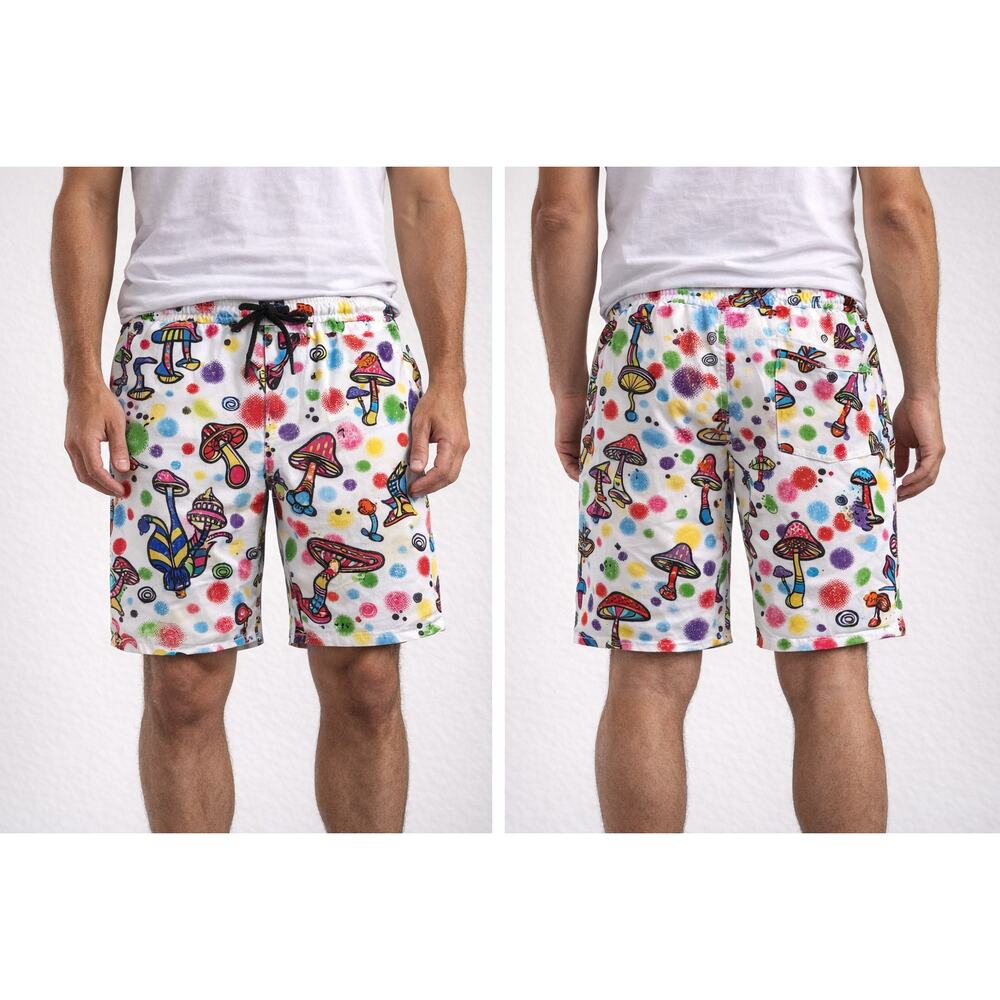 Drill Clothing Co Graphic Mushroom Shorts White Multi – Size Large – NWT